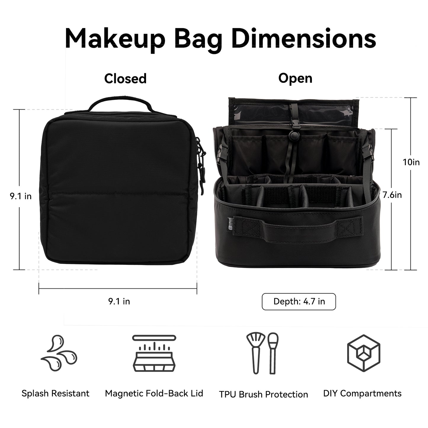 Travel Makeup Organizer with Fold-Back Lid
