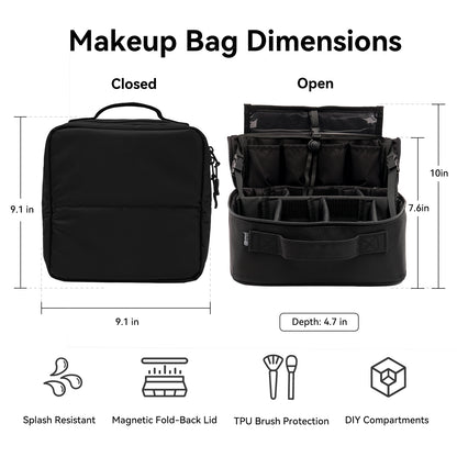 Travel Makeup Organizer with Fold-Back Lid