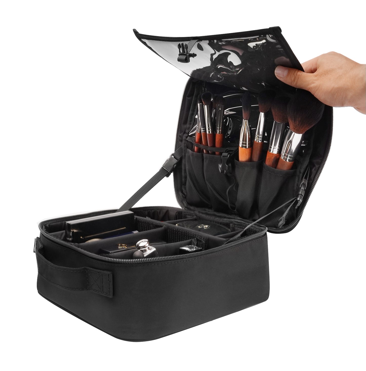 Travel Makeup Organizer with Fold-Back Lid