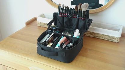 Travel Makeup Organizer with Fold-Back Lid